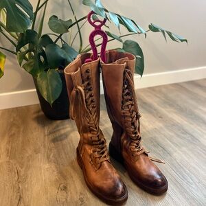 Brown Lace-Up Leather Boots